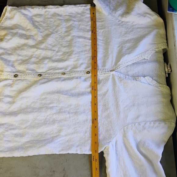 Hot Cotton Top Womens Large White 100% Linen Summer Button Up Casual Neutral - Picture 9 of 10